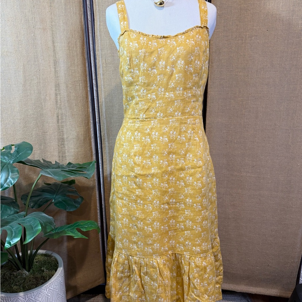 Cynthia Rowley Yellow Floral Midi Dress Size 8